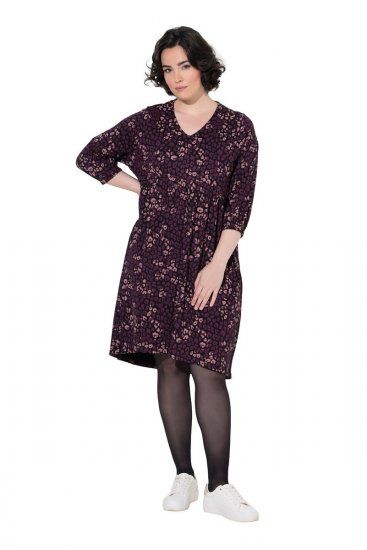 Ulla Popken 855270 Gemustertes Jerseykleid mit V-Ausschnitt Schwarz - Jerseykleider - 