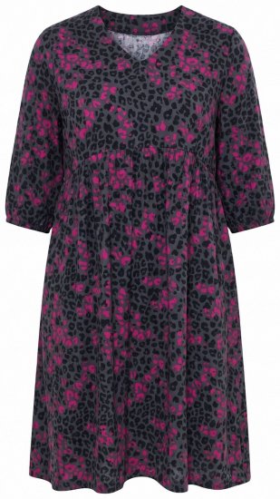 Ulla Popken 855270 Gemustertes Jerseykleid mit V-Ausschnitt Anthrazit - Jerseykleider - 