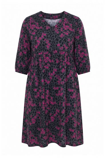 Ulla Popken 855270 Gemustertes Jerseykleid mit V-Ausschnitt Anthrazit - Jerseykleider - 