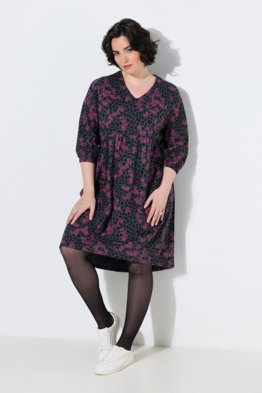 Ulla Popken 855270 Gemustertes Jerseykleid mit V-Ausschnitt Anthrazit - Jerseykleider - 