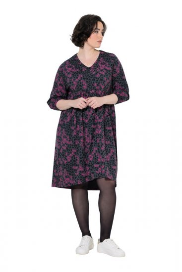Ulla Popken 855270 Gemustertes Jerseykleid mit V-Ausschnitt Anthrazit - Jerseykleider - 