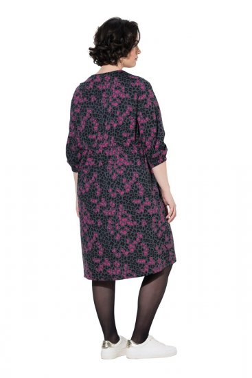 Ulla Popken 855270 Gemustertes Jerseykleid mit V-Ausschnitt Anthrazit - Jerseykleider - 