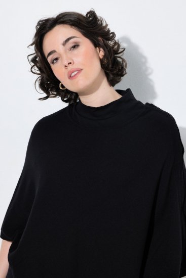 Ulla Popken 855277 Strickponcho mit Zipfelsaum und U-Boot-Ausschnitt Schwarz - Ponchos & Capes - 