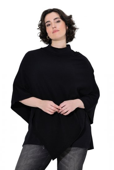 Ulla Popken 855277 Strickponcho mit Zipfelsaum und U-Boot-Ausschnitt Schwarz - Ponchos & Capes - 