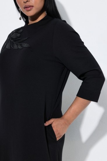 Ulla Popken 855373 Gemustertes Jerseykleid Schwarz - Jerseykleider - 
