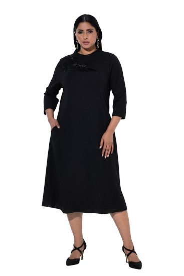 Ulla Popken 855373 Gemustertes Jerseykleid Schwarz - Jerseykleider - 