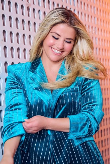 Ulla Popken 855499 Samtblazer mit Strasssteinen Türkis - Blazer - Blazer für Frauen in Großgrößen
