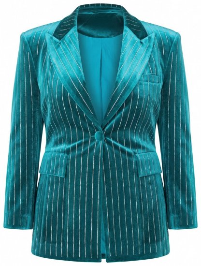 Ulla Popken 855499 Samtblazer mit Strasssteinen Türkis - Blazer - Blazer für Frauen in Großgrößen
