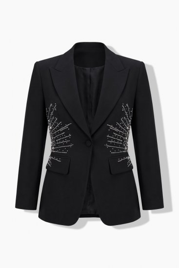 Ulla Popken 855550 Taillierter Blazer mit Glitzersteinen Schwarz - Blazer - Blazer für Frauen in Großgrößen