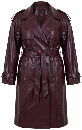 Ulla Popken 855617 Trenchcoat in Lederoptik mit Bindegürtel Weinrot - Mäntel - Große Größen: Mäntel für Damen