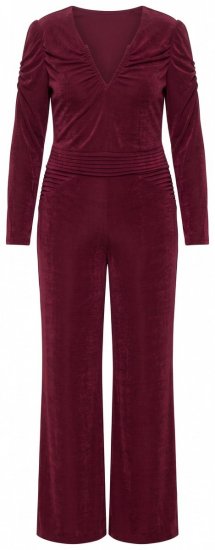 Ulla Popken 855622 Langärmliger Jumpsuit mit V-Ausschnitt Weinrot - Jumpsuits - Große Größen Jumpsuits für Damen