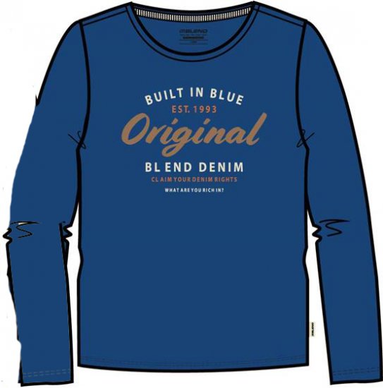 Blend Long Sleeve T-Shirt 4933 True Blue - Herren-T-Shirts in großen Größen - Herren-T-Shirts in großen Größen