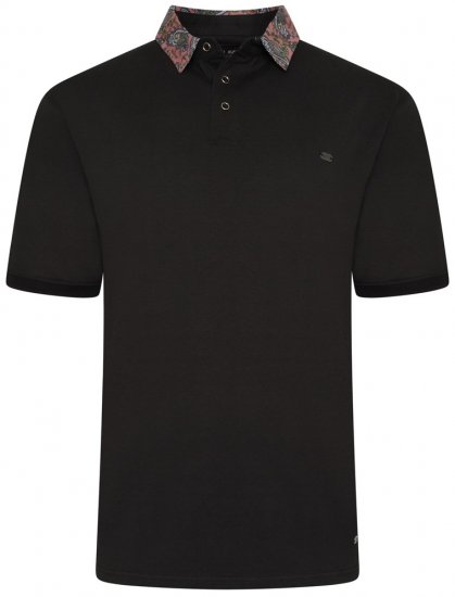 Kam Jeans 5485 Jersey Polo with Floral Collar Black - Polo-shirts für herren - Polo-Shirts für Herren in großen Größen