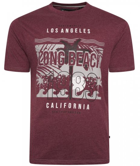 Kam Jeans 5729 Long Beach Print T-Shirt Burgundy - Herren-T-Shirts - Herren-T-Shirts in großen Größen