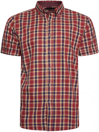 Kam Jeans 6282 Casual SS Check Shirt Wine - Herrenhemden - Herrenhemden in großen Größen