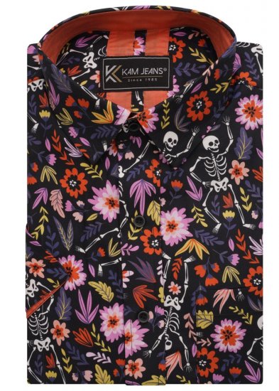 Kam Jeans 6041 Skeleton Digital Print Shirt Navy - Herrenhemden - Herrenhemden in großen Größen