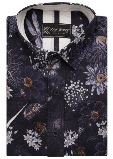 Kam Jeans 6045 Dragonfly Digital Print Short Sleeve Shirt Navy - Herrenhemden - Herrenhemden in großen Größen