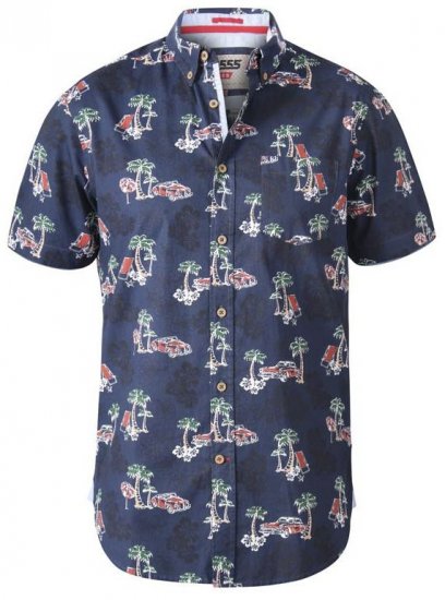 D555 Avenger Classic Car And Palm Tree Short Sleeve Shirt Navy - Herrenhemden - Herrenhemden in großen Größen