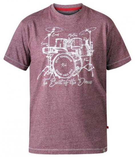 D555 Blunt Drum Set Crew Neck Printed T-Shirt Burgundy - Herren-T-Shirts - Herren-T-Shirts in großen Größen