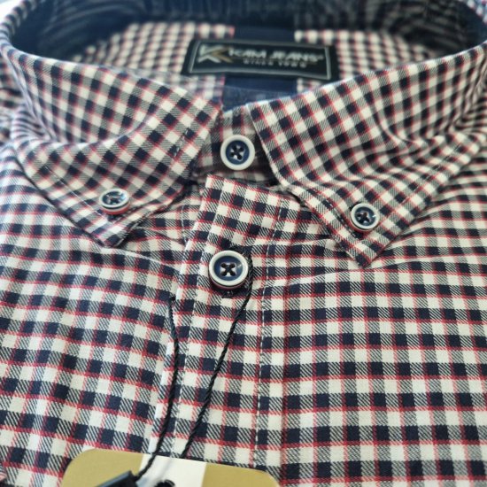 Kam Jeans 6302 Casual Gingham Check Shirt Navy - Herrenhemden - Herrenhemden in großen Größen