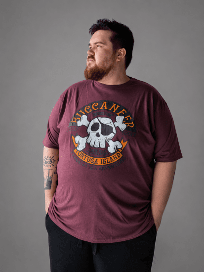 Kam Jeans 5753 Buccaneer Print T-Shirt BURGUNDY MARL - Herren-T-Shirts - Herren-T-Shirts in großen Größen