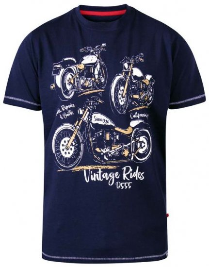 D555 Ellis Motorbike Trio Crew Neck T-Shirt Navy - Herren-T-Shirts - Herren-T-Shirts in großen Größen