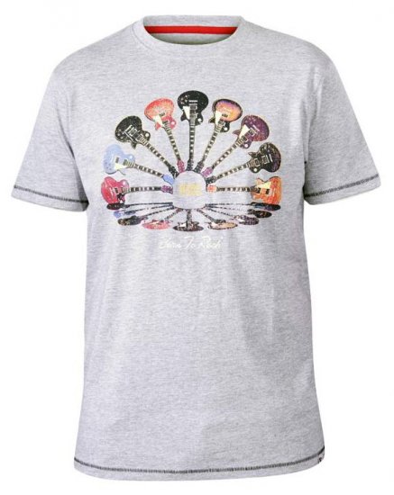 D555 Gillard Guitars Crew Neck Printed T-Shirt Grey - Herren-T-Shirts - Herren-T-Shirts in großen Größen
