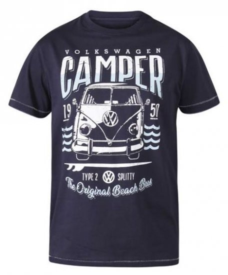 D555 Gorton Official Licensed VW Product Campervan Printed T-Shirt Navy - Herren-T-Shirts in großen Größen - Herren-T-Shirts in großen Größen