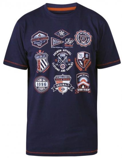 D555 Greenwood Printed Badges Crew Neck T-Shirt Navy - Herren-T-Shirts - Herren-T-Shirts in großen Größen