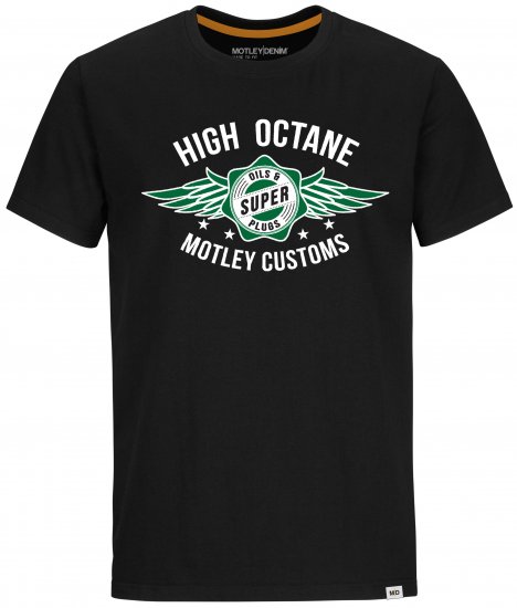 Motley Denim Hereford T-shirt Green on Black - Herren-T-Shirts - Herren-T-Shirts in großen Größen