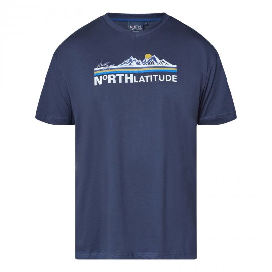 North Latitude Mountain T-Shirt V-Neck Navyblau - TALL T-shirts - Extra lange T-Shirts Herren
