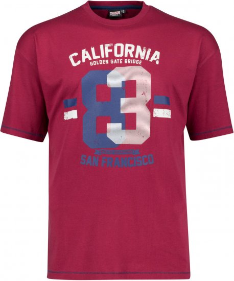 Adamo Golden Gate Comfort Fit Printed T-shirt Burgundy - Herren-T-Shirts - Herren-T-Shirts in großen Größen