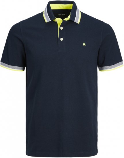 Jack & Jones PAULOS Short Sleeve Polo Navy Blazer/NEON - Polo-shirts für herren - Polo-Shirts für Herren in großen Größen