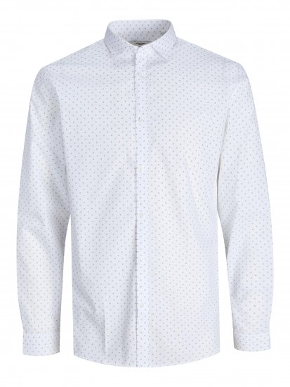 Jack & Jones JPRBLACARDIFF Print Shirt LS White - Herrenhemden - Herrenhemden in großen Größen
