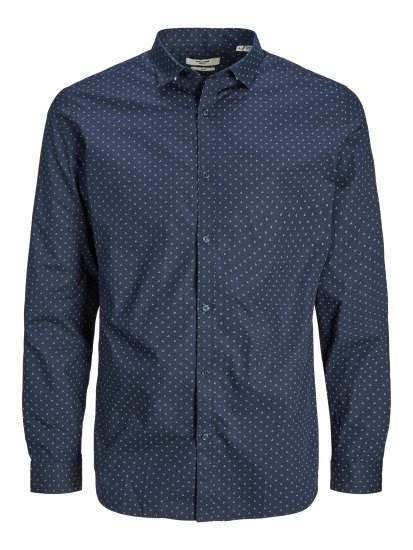 Jack & Jones JPRBLACARDIFF Print Shirt LS Navy - Herrenhemden - Herrenhemden in großen Größen