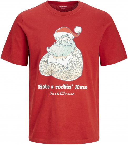 Jack & Jones XMAS Funny Rockin Santa T-Shirt Red - Herren-T-Shirts - Herren-T-Shirts in großen Größen