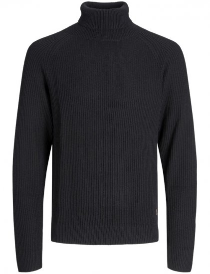 Jack & Jones Pannel Roll Neck Knit Pullover Black - Herren-sweater und -hoodies - Herren-Sweater und -Hoodies in großen Größen