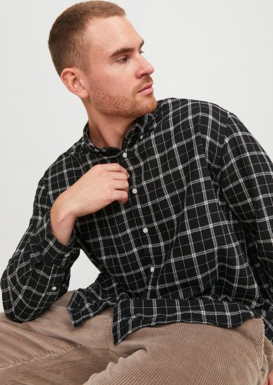 Jack & Jones JORCOZY FLANNEL CHECK SHIRT LS Black - Herrenhemden - Herrenhemden in großen Größen