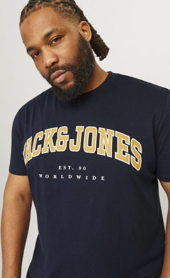 Jack & Jones CALEB VARSITY O-Neck T-Shirt Navy Blazer - Herren-T-Shirts - Herren-T-Shirts in großen Größen