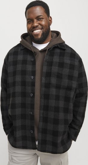 Jack & Jones ZAC BRUSHED Long Sleeve OVERSHIRT Grey - Herrenhemden - Herrenhemden in großen Größen