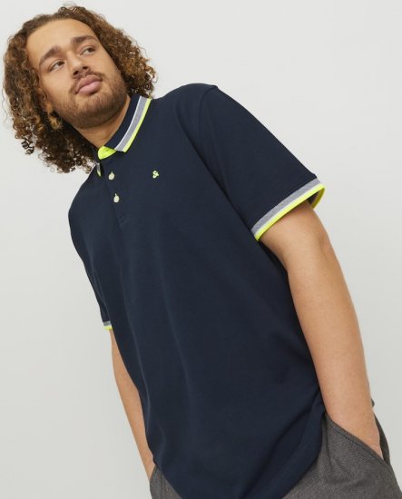 Jack & Jones PAULOS Short Sleeve Polo Dark Navy/NEON - Polo-shirts für herren - Polo-Shirts für Herren in großen Größen