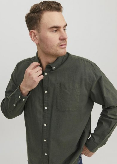 Jack & Jones OXFORD LS Shirt Green - Herrenhemden - Herrenhemden in großen Größen