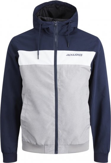 Jack & Jones RUSH White/Grey Blocking Bomber Jacket with Hood Navy Blazer - Herren jacken - Herren Jacken in großen Größen