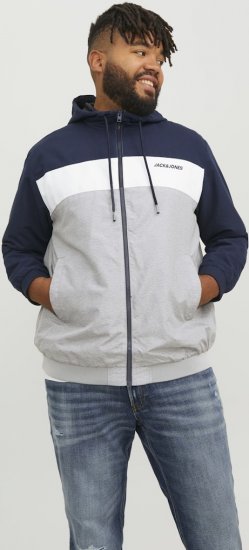 Jack & Jones RUSH White/Grey Blocking Bomber Jacket with Hood Navy Blazer - Herren jacken - Herren Jacken in großen Größen