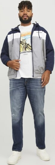 Jack & Jones RUSH White/Grey Blocking Bomber Jacket with Hood Navy Blazer - Herren jacken - Herren Jacken in großen Größen