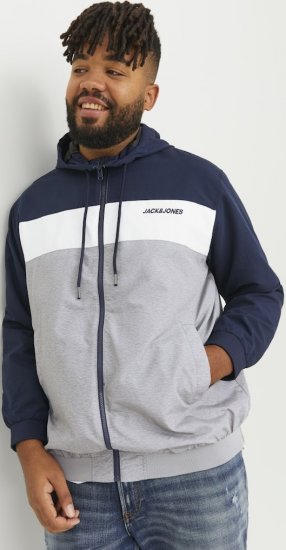 Jack & Jones RUSH White/Grey Blocking Bomber Jacket with Hood Navy Blazer - Herren jacken - Herren Jacken in großen Größen