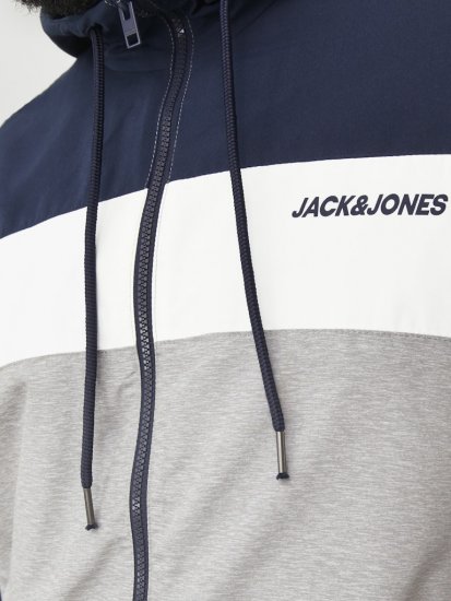 Jack & Jones RUSH White/Grey Blocking Bomber Jacket with Hood Navy Blazer - Herren jacken - Herren Jacken in großen Größen