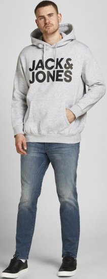 Jack & Jones CORP LOGO Large Print Hoodie Light Grey Melange - Herren-sweater und -hoodies - Herren-Sweater und -Hoodies in großen Größen