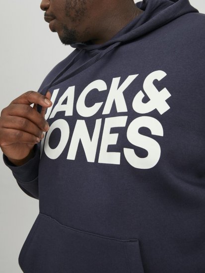 Jack & Jones CORP LOGO Large Print Hoodie Navy Blazer - Herren-sweater und -hoodies - Herren-Sweater und -Hoodies in großen Größen