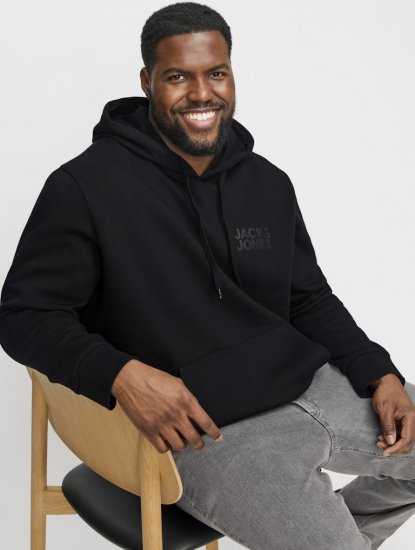 Jack & Jones CORP LOGO Small Print Hoodie Black - Herren-sweater und -hoodies - Herren-Sweater und -Hoodies in großen Größen